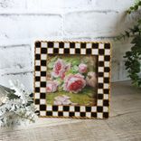 Hand Painted Checks Vintage Frame Courtly Picture Frame Pink Rose Checked Decor 5 small