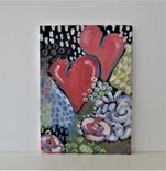 Red Hearts Original Art Canvas, 5" X 7", Flowers And Hearts Acrylic Painting 1 small