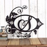 Personalized Metal Script Monogram Plaque with Vines and Fleur De Lis 1 small
