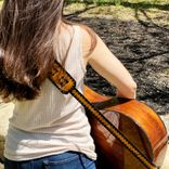 Personalized Tan Leather Guitar Strap With Black Border 4 small