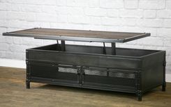 Vintage Industrial Lift Top Coffee Table. Reclaimed Wood & Steel. Metal Patina. Barnwood. 1 small