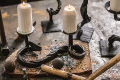 Hand Forged Iron Candlesticks 2 small
