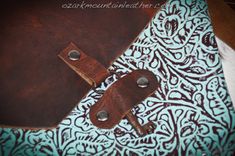 Bison And Turquoise Leather Cross Body Bag With Skeleton Key Closure 3 small