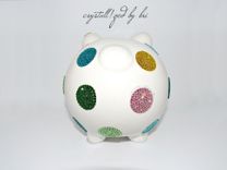 Crystallized Polka Dot Piggy Bank Baby Kids Decor Nursery Bling European Crystals Bedazzled 4 small