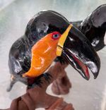 Ceramic Sculpture Of Three Toucans Bright Colors 2 small