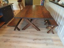 Reclaimed Wood Dining Table And 4 Benches 2 small