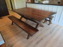 Reclaimed Wood Dining Table And 4 Benches 3 small