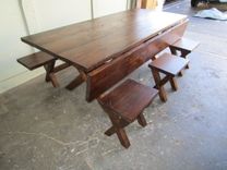 Reclaimed Wood Dining Table And 4 Benches 5 small