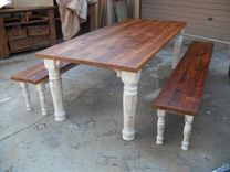 Table And 2 Benches Custom Made From Reclaimed Wood 3 small