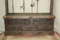 Reclaimed/Barnwood Lumber Fishing Rod Rack/Cabinet 5 small