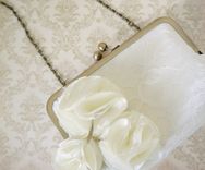 Bridal Clutch Purse In Ivory Lace With Pom Pom Flowers 1 small