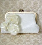 Bridal Clutch Purse In Ivory Lace With Pom Pom Flowers 2 small