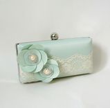 Mint Greenclutch Purse With Lace And Handmade Flowers 1 small
