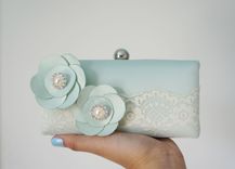 Mint Greenclutch Purse With Lace And Handmade Flowers 2 small
