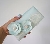 Mint Greenclutch Purse With Lace And Handmade Flowers 3 small