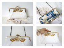 Pale Ivory Pleated Art Deco Purse With Beads 1 small