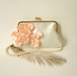 Ivory Clutch Purse With Peach Flower Adornments 1 small