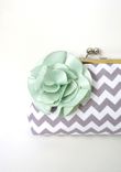 Gray And Mint Green Clutch Purse With Flowers 1 small