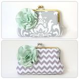 Gray And Mint Green Clutch Purse With Flowers 2 small