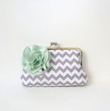 Gray And Mint Green Clutch Purse With Flowers 3 small