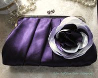 Purple Pleated Bridal Clutch Purse With Ivory And Lavender Floral Accent 2 small