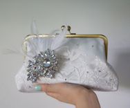 Victorian-Inspired Lace Clutch Purse With Feathers And Crystal Brooch 5 small