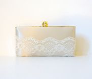Champagne Shell Clutch Purse With Lace Accent 1 small