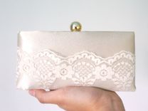 Champagne Shell Clutch Purse With Lace Accent 3 small