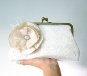 Ivory Lace Bridal Clutch Purse With Champagne-Colored Floral Accent 3 small