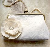 Ivory Lace Bridal Clutch Purse With Champagne-Colored Floral Accent 4 small