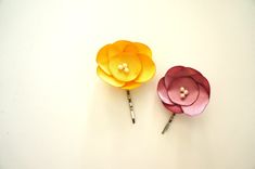 Yellow Hair Pin With Satin Flower And Pearls 2 small