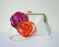 Orange And Pink Clutch Purse With Flower Accent 2 small
