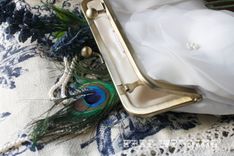 Pleated Satin Wedding Clutch Purse With Ivory Flower Accent 2 small