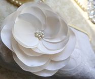Pleated Satin Wedding Clutch Purse With Ivory Flower Accent 3 small