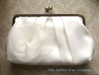 Pleated Satin Wedding Clutch Purse With Ivory Flower Accent 5 small