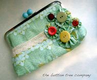 Green Clutch Purse With Lace Accent And Handmade Flower Appliques 2 small