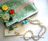 Green Clutch Purse With Lace Accent And Handmade Flower Appliques 4 small
