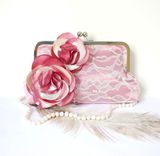 Old Rose Clutch Purse With Pearls And Crystal Beads 3 small