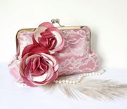 Old Rose Clutch Purse With Pearls And Crystal Beads 5 small