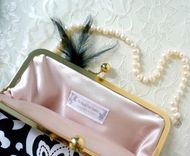 Victorian-Inspired Clutch Purse In Black And White With Handmade Satin Flower 2 small