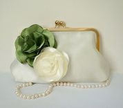 Green Clutch Purse With Handmade Flower Accent 1 small