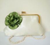 Green Clutch Purse With Handmade Flower Accent 2 small