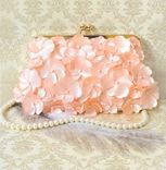 Peach Clutch Purse With Handmade Flowers And Pearl Accents 1 small