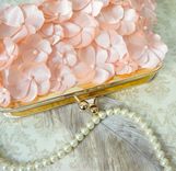 Peach Clutch Purse With Handmade Flowers And Pearl Accents 4 small