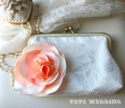 Lace Wedding Clutch Purse With Peach And Ivory Satin Handmade Flower Accent 1 small