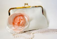 Satin Bridal Clutch With Peach And Ivory Satin Flower Accent 1 small