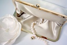 Satin Bridal Clutch With Peach And Ivory Satin Flower Accent 2 small