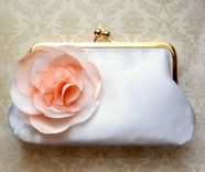 Satin Bridal Clutch With Peach And Ivory Satin Flower Accent 3 small