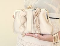Satin Bridal Clutch With Peach And Ivory Satin Flower Accent 4 small