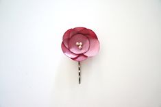Hair Pin With Dark Rose Satin Flower With Pearls 1 small